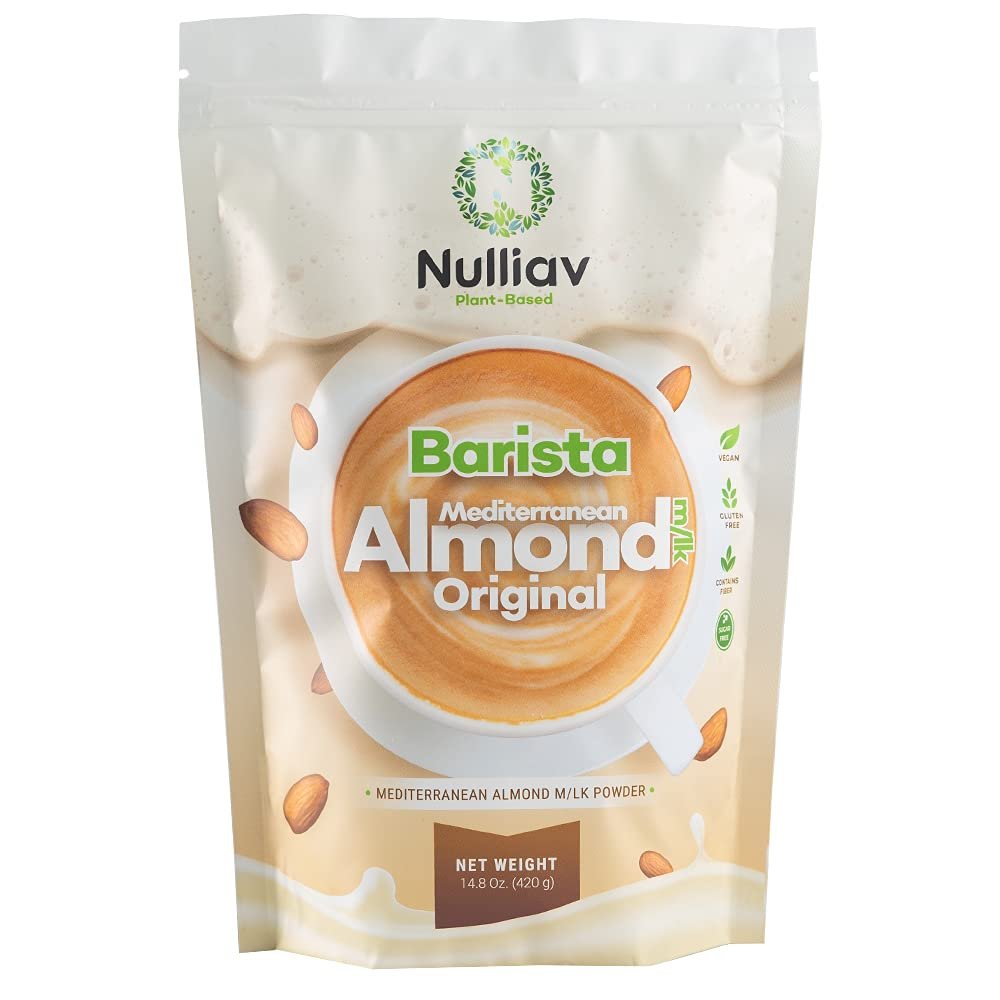 NULLIAV | Barista Almond Milk Powder Original - Professional Frothing for Home or Cafe - High Protein Prebiotic Fiber Powder Vegan Dairy Free Lactose Free Shelf Stable 14.8 Oz Bag Convenient
