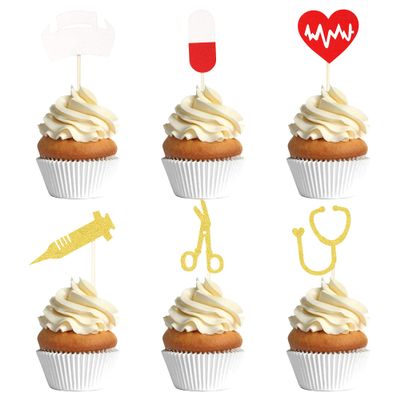 Yecehapy 25Pcs Nurse Nursing Cake Toppers Nursing Cupcake Decoration Nurse Hat Syringe Pill Stethoscope Cupcake Toppers for Nursing Theme Party Decorations Multicolor