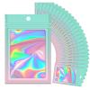 100 Holographic Gradient Mylar Bags with Clear Window, Resealable Zip Pouch, Packaging Party Sample Bags (Green&Pink, 3.5x4.7 Inch) view 1