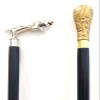2 Piece Golden Silver Black Handmade Jaguar Royal Victorian Handle Brass with Round Walking Cane-Walking Stick view 1