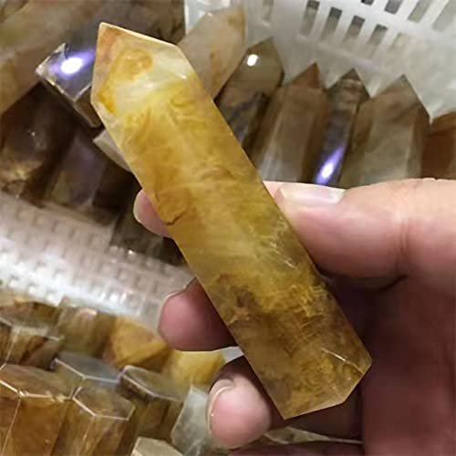 1pc Polished Crystal Tower Natural Yellow hematoid Quartz Points Wand for Home Decoration 80-90mm