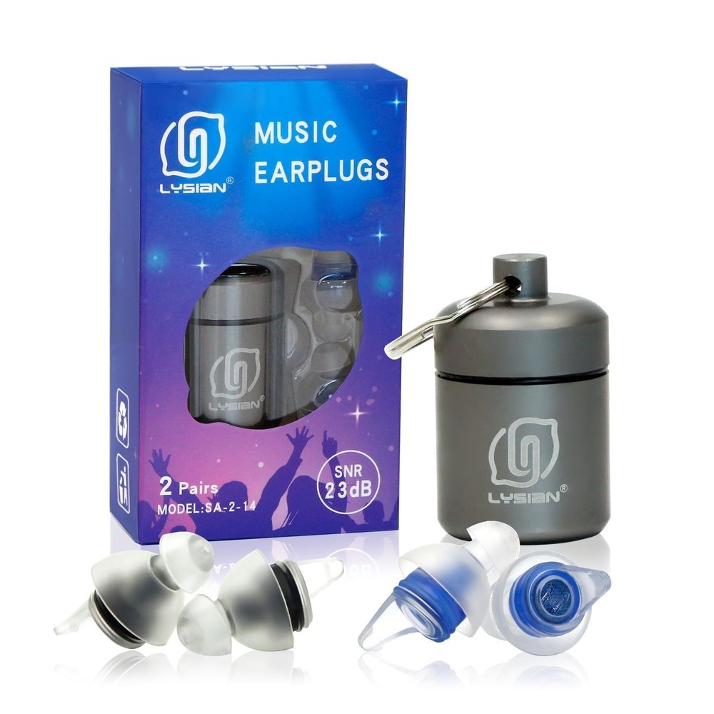 LYSIAN High Fidelity Concert Ear Plugs (2 Pairs), Snug Fit Size Reusable Noise Reduction Earplugs for Musicians, Drummers, DJs - 23dB Hearing Protection for Concerts, Festivals, Raves & Gaming
