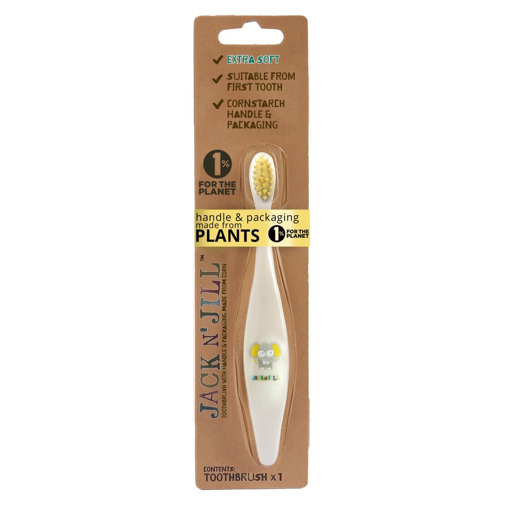Jack N' Jill Kids Plastic Free Bio Toothbrush, Zero Waste Nylon Bristles Which are Soft on The Gums, Ergonomic Handles for Little Hands, Suitable from First Tooth Elephant