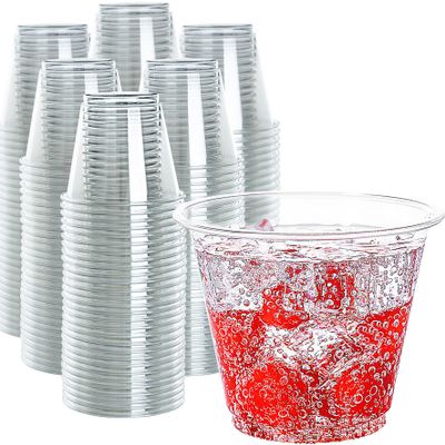 300 Count 9 Oz Clear Plastic Cups, PET Plastic Crystal Clear Cups, 9oz Disposable Cups for Party Wedding Event, Cold Drink Cup for Cocktail Champagne Sparkling Wine Whisky Juice Iced Coffee Soda Water