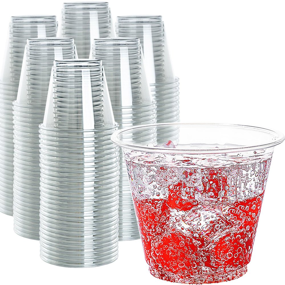 300 Count 9 Oz Clear Plastic Cups, PET Plastic Crystal Clear Cups, 9oz Disposable Cups for Party Wedding Event, Cold Drink Cup for Cocktail Champagne Sparkling Wine Whisky Juice Iced Coffee Soda Water