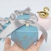 Awcmtpsyol Gift Box Diamond Shape Wedding Favors Decoration Baby Shower Birthday Party Chocolate Packing Candy Boxes for Guests with Ribbon and Pearl (blue box with silver ribbon) view 3