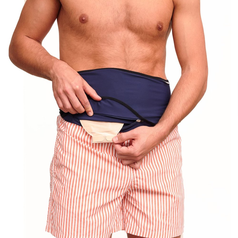 SIIL Ostomy Belt Blue for abdomen Colostomy, Ileostomy or Urostomy | Ostomy Bag Covers Swimming & Sports | Stoma Support Belt (M)