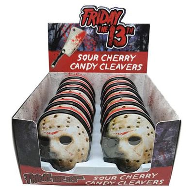 Boston America Friday The 13th Jason Mask Candy Tin, Sour Cherry Candy Cleavers - 12 Count Display Box