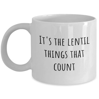 Novelty coffee mug for vegetarian vegan - It's the lentil things that count - perfect for coworker, friend, sister, brother, mom, dad gift (15 oz)