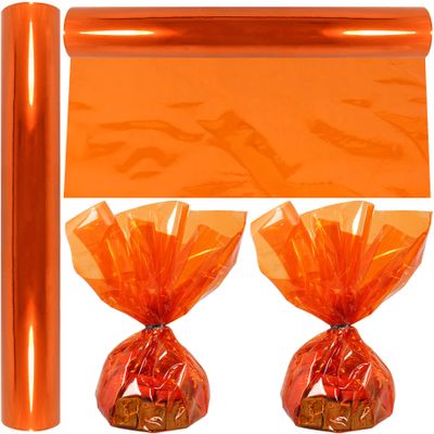 AnapoliZ Cellophane Wrap Roll Orange | 100 Ft Long X 16 in. Wide | 2.3 Mil Thick Transparent Orange | Halloween Treats, Baskets, Cellophane Wrapping Paper | Colorful Cello, Halloween Decorations
