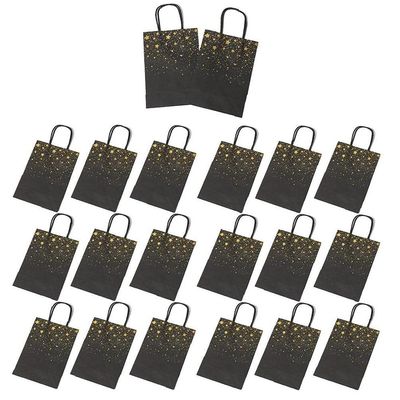 20pcs Kraft Paper Bag with Handles Black Bronzing Star Party Favor Boxes Gift Packaging Bags for Shop Wedding Christmas