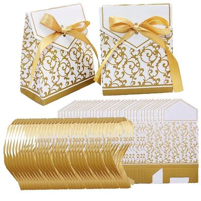 10pcs Gold Silver Paper Candy Box Wedding Gift Packaging Boxes Party Favors for Baby Shower Birthday