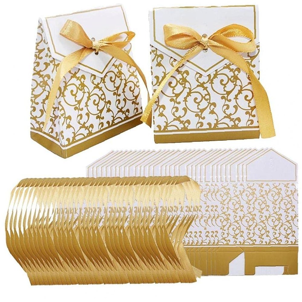 10pcs Gold Silver Paper Candy Box Wedding Gift Packaging Boxes Party Favors for Baby Shower Birthday