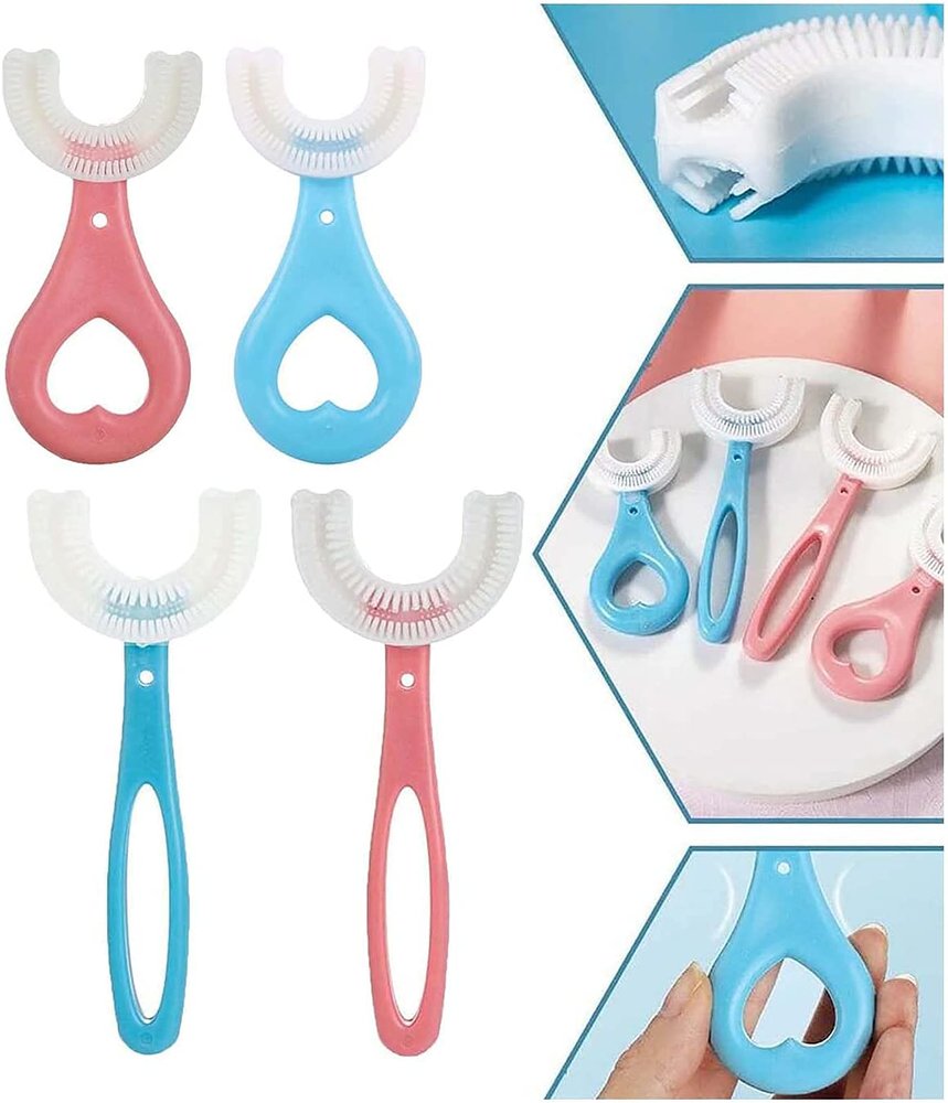 Anshka 360 Baby U-Shaped Toothbrush, Kids U-Shaped Toothbrush, Portable Toothbrush Oral Cleaning Tools, Care for Your Kids Oral Health (Blue+pink 2-6tblue+pink 6-13t)