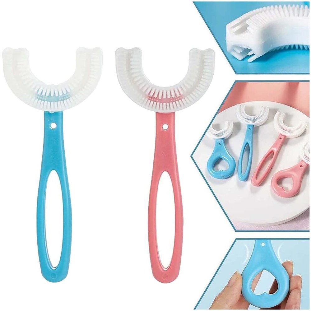Anshka 360 Baby U-Shaped Toothbrush, Kids U-Shaped Toothbrush, Portable Toothbrush Oral Cleaning Tools, Care for Your Kids Oral Health (Blue+pink 6-13t)