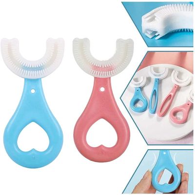 Anshka 360 Baby U-Shaped Toothbrush, Kids U-Shaped Toothbrush, Portable Toothbrush Oral Cleaning Tools, Care for Your Kids Oral Health (Blue+pink 2-6t)