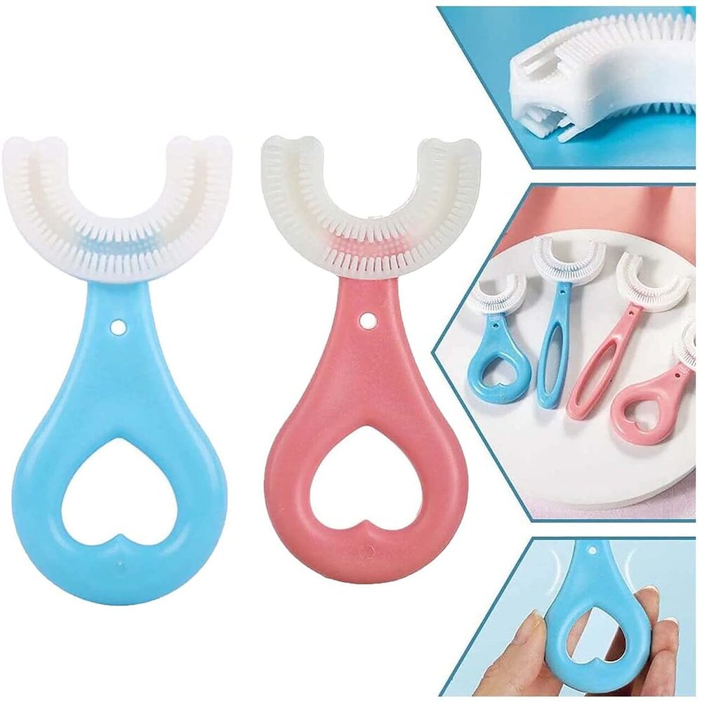 Anshka 360 Baby U-Shaped Toothbrush, Kids U-Shaped Toothbrush, Portable Toothbrush Oral Cleaning Tools, Care for Your Kids Oral Health (Blue+pink 2-6t)