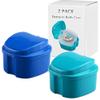 THINKPRICE Denture Bath Box Cup, Complete Clean Care for Dentures, Clear Braces, Mouth Guard, Night Guard & Retainers, Traveling (Navy Blue & Blue) view 1