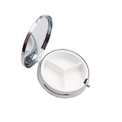 2PCS Portable Round Metal Pill Box Case Mini Medicine Tablet Organizer Container Holder for Pocket Purse Handbag Travel Gift - Compact 3 Compartments,Random Color