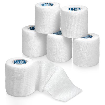 6 Pack, Self Adherent Cohesive Tape - 2 x 5 Yards, Self Adhesive Bandage Rolls & Sports Athletic Wrap for Ankle, Wrist, Knee Sprains and Swelling, Vet Wraps in White Color