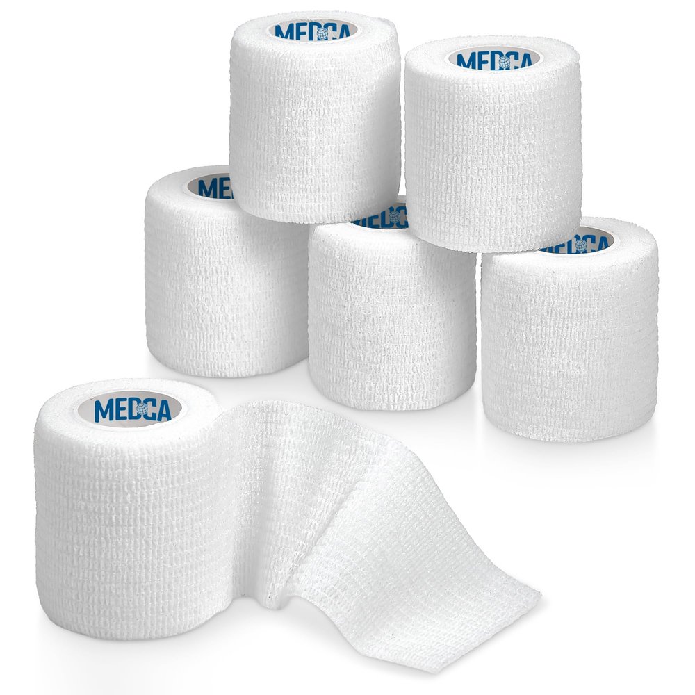 6 Pack, Self Adherent Cohesive Tape - 2 x 5 Yards, Self Adhesive Bandage Rolls & Sports Athletic Wrap for Ankle, Wrist, Knee Sprains and Swelling, Vet Wraps in White Color