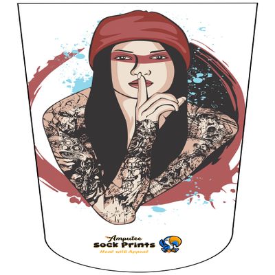 Amputee Sock "Woman Sexy Tatted Hush V1",Residual Wound Sock, 3PLY