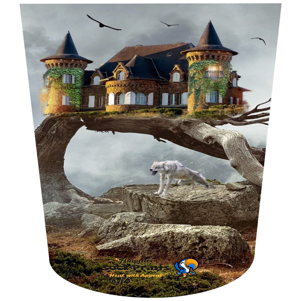 Amputee Sock "Castle Fantasy White Wolf V1",Residual Wound Sock, 3PLY