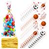 Outus 100 Pieces Sport Treat Bags Football Candy Bags Soccer Baseball Basketball Party Treat Goodie Bags Cellophane Bags with 100 Pieces Gold Twist Ties for Sport Theme Party Favors view 1