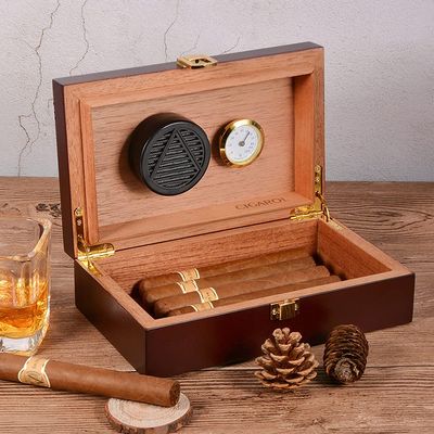Cigar Humidor,Cigar Box with Hygrometer and Humidifier,Wooden Travel Cigar Humidifier Box,Dark Brown