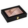 Cigar Humidor,Tempered Glass Top Display with Digital Hygrometer and Humidifier Holds 10-18 Cigars,Temperature Control Household Cigar Aging Box(Black) view 1