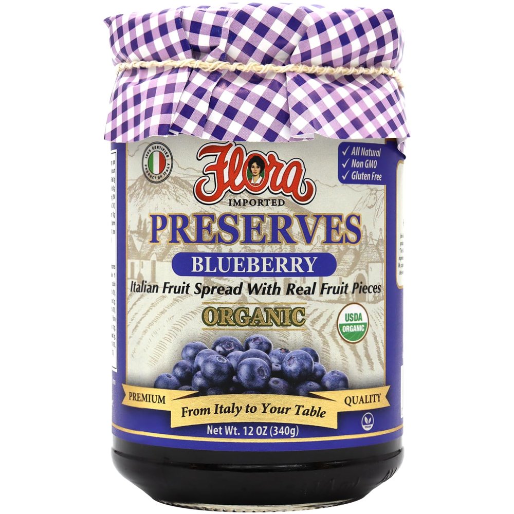 Flora Foods Organic Blueberry Preserves | Made with Natural Fruit Sugars | 12 oz (340g) | 100% Fruit 100% Italian | Premium Quality, Non GMO, All Natural, Italian