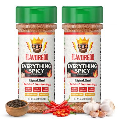 Everything Spicy Seasoning Mix, 2 Bottles by Flavor God - Premium All Natural & Healthy Spice Blend for Steak, Salad, & Chicken - Kosher & Low Sodium - Great Flavor Spices and Seasoning Gift