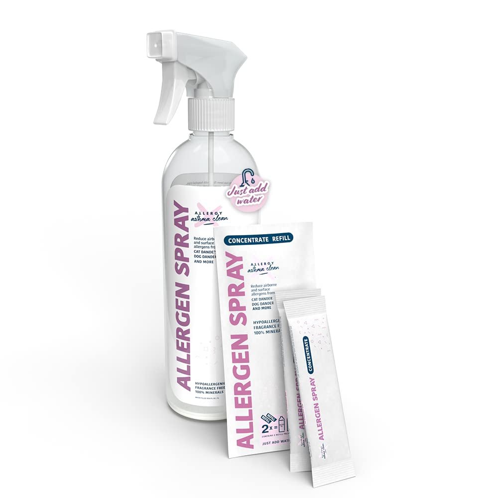 Allergy Asthma Clean Allergen Spray, Pets, Dust Allergies & More, Air & Surface Control, Just Add Water, Bottle Plus Two Refills, Over 100oz Total