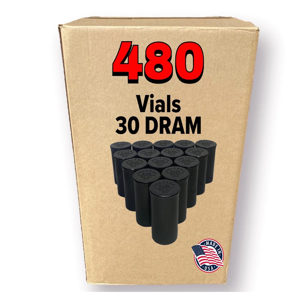 480 Black Vials - 30 DRAM Pop Top Bottle - Airtight Containers - BPA Free Medical Grade Plastic Prescription Bottles for Storage, Wholesale Bulk Pack