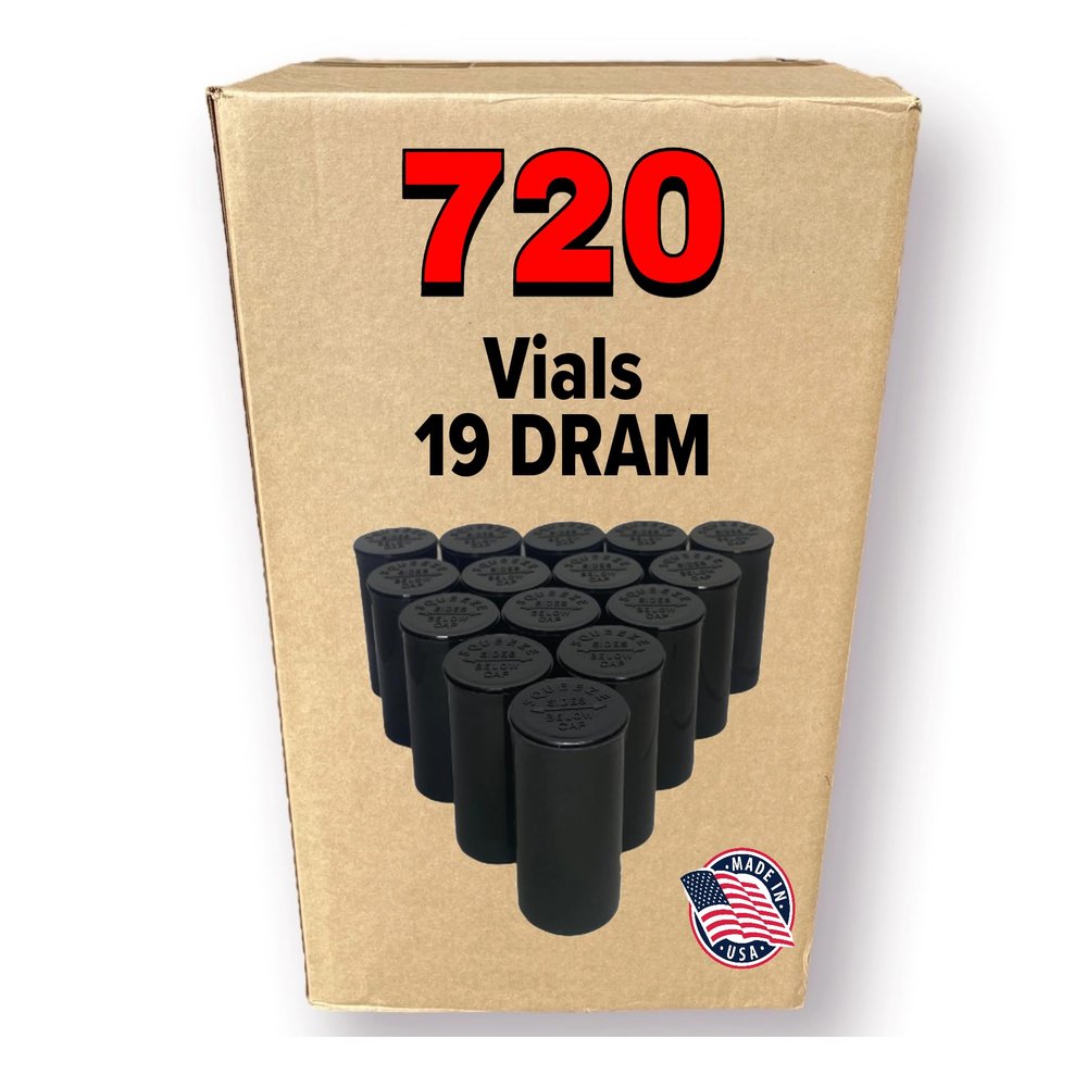 720 Pack Black DRAM 19 Pop Top - Airtight Vials - Plastic Medical Grade Prescription, Bulk Pack