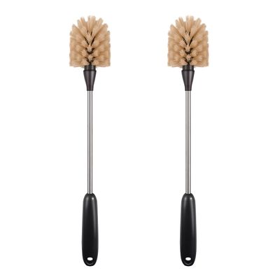 2 Pack Water Bottle Brush, 15-inch Long Handle Cleaning Brush, Kitchen Scrubber, Bottle Brush Cleaner, Suitable for Water Bottles, Cups, Glasses, Baby Bottles, Wine Glasses, Brown