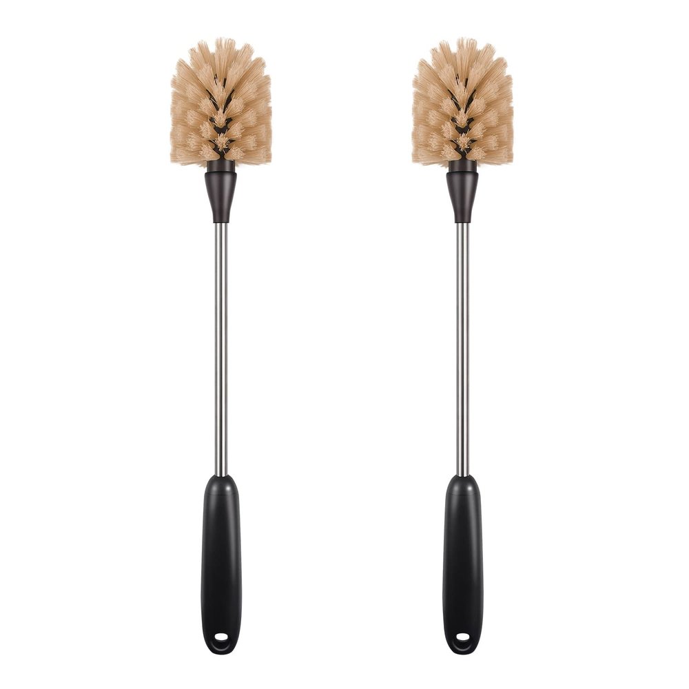 2 Pack Water Bottle Brush, 15-inch Long Handle Cleaning Brush, Kitchen Scrubber, Bottle Brush Cleaner, Suitable for Water Bottles, Cups, Glasses, Baby Bottles, Wine Glasses, Brown