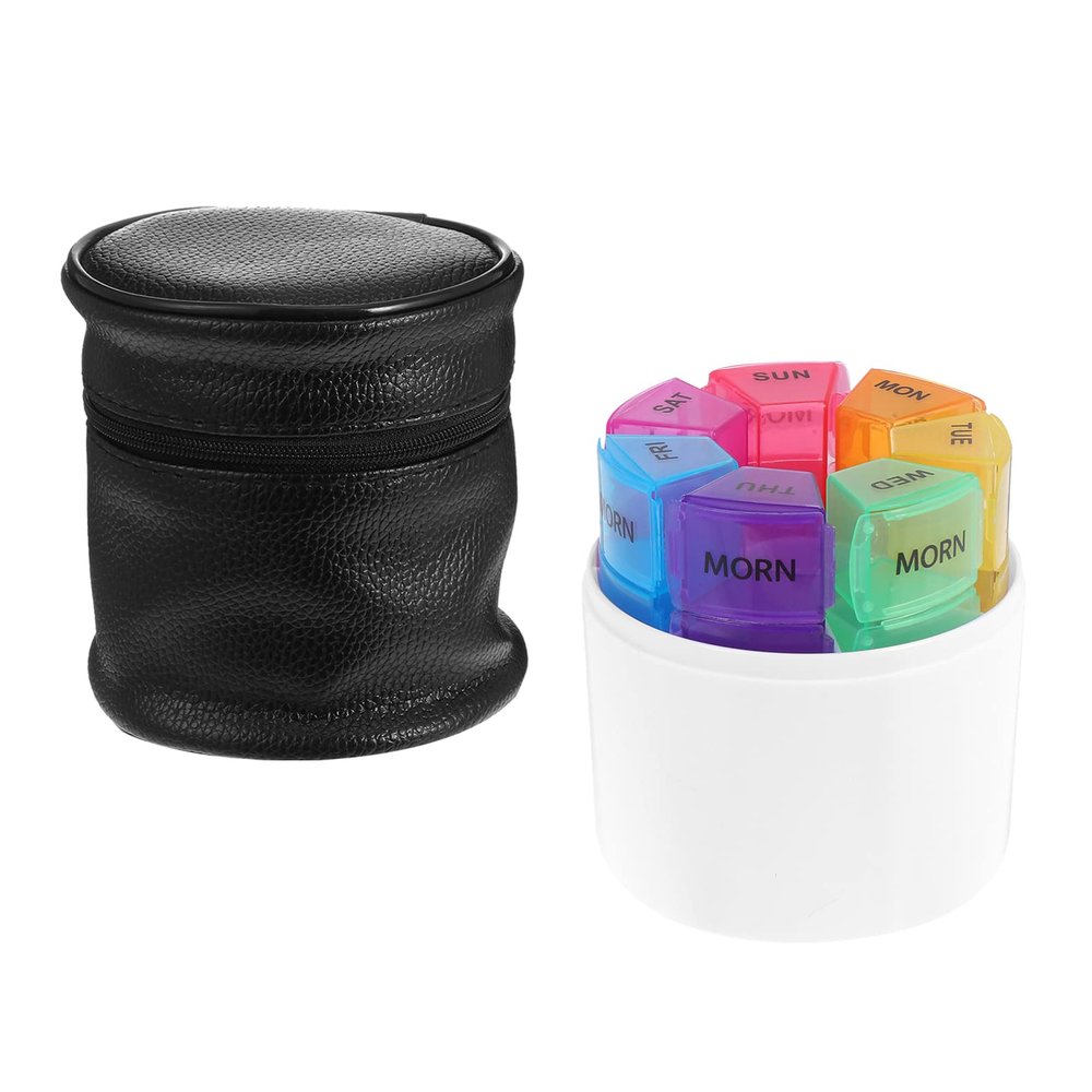 1pc Portable Compartment Travel Pill Organizer with Pu Storage Bag Weekly Medication Dispenser for Vitamins and