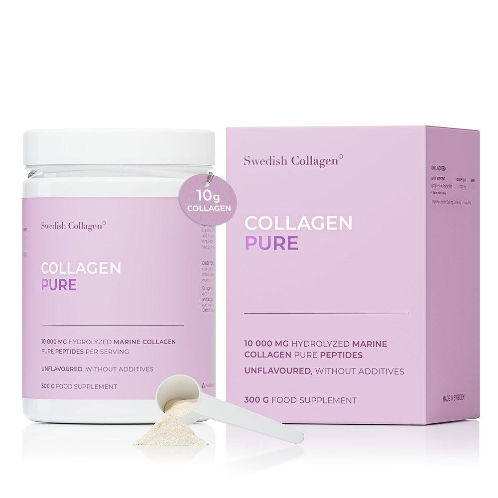 Swedish Collagen - Hydrolyzed Marine Collagen 10,000 mg Powder Supplement - Pack of 300 g, 30 Day Supply | Pure Peptide for Healthy Hair, Skin, Nails & Joints I 100% Natural & Gluten Free | Sugar-Free