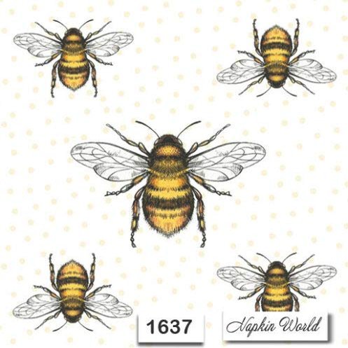 (1637) TWO Individual Paper Luncheon Decoupage Napkins - BEES BUMBLE INSECTS