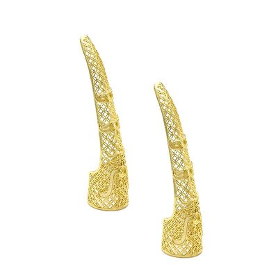 Halloween Costumes 2Pcs Nail Tip Claw Rings Ancient Costume Fingertip Claw Nail Rings Decoration Golden Protectors for Halloween Cosplay Drama Show Decor