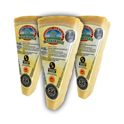 3 Pieces PARMIGIANO REGGIANO DOP from hill, qual."Extra" vacuum packed, (total = 1 Kg) seasoned 24 months