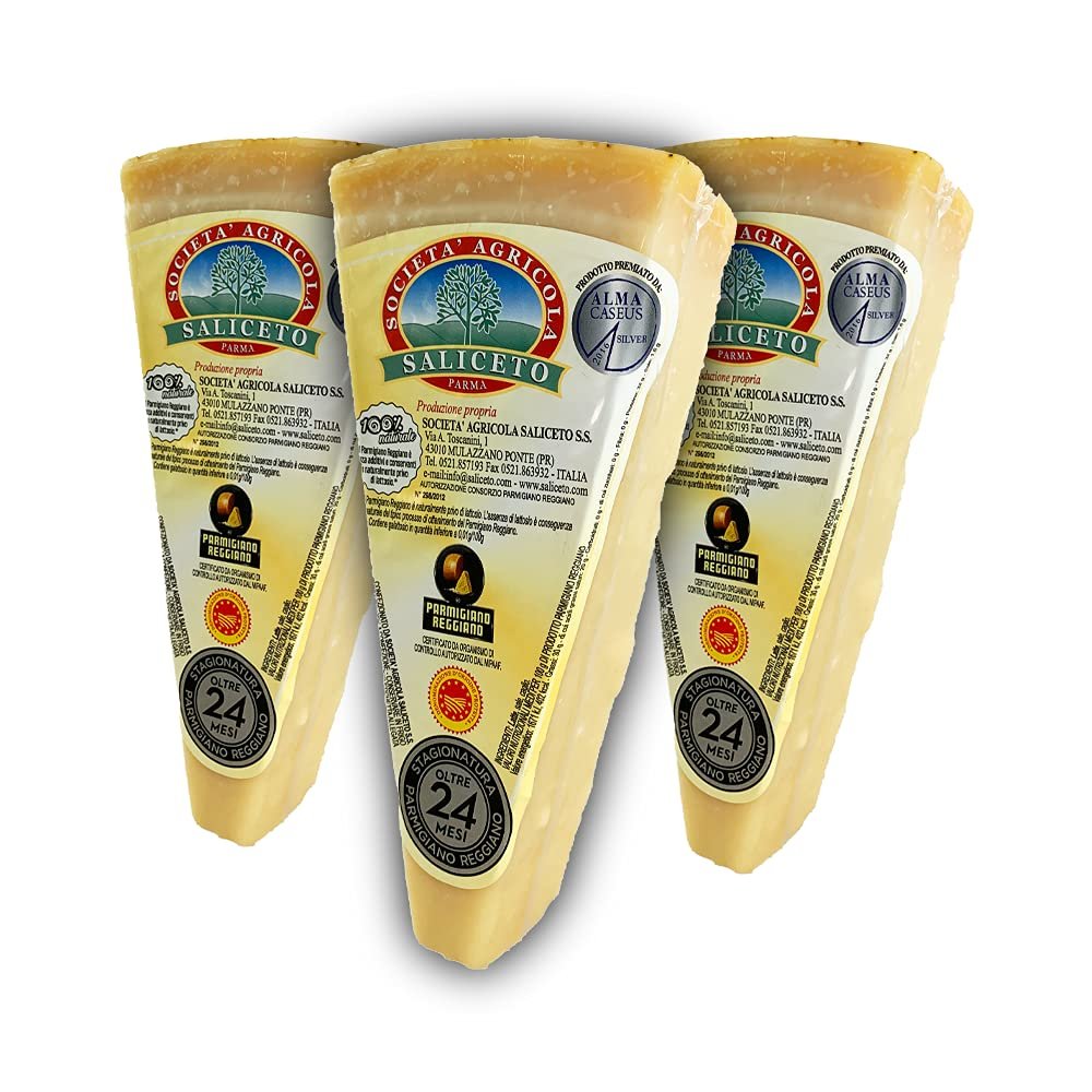 3 Pieces PARMIGIANO REGGIANO DOP from hill, qual."Extra" vacuum packed, (total = 1 Kg) seasoned 24 months