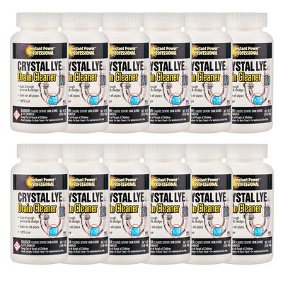 Instant Power Professional Crystal Lye Drain Cleaner, Drain Clog Remover Made of Pure Lye Crystals (12 Pack)