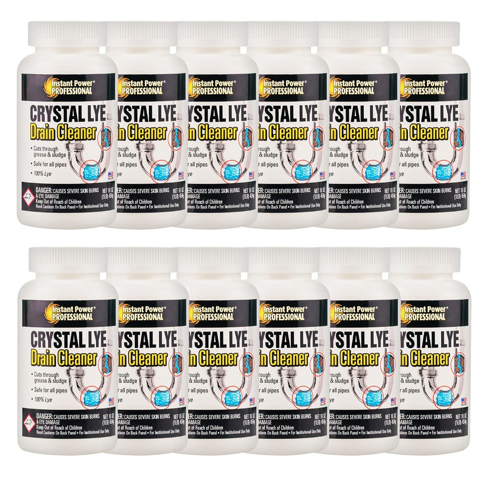 Instant Power Professional Crystal Lye Drain Cleaner, Drain Clog Remover Made of Pure Lye Crystals (12 Pack)