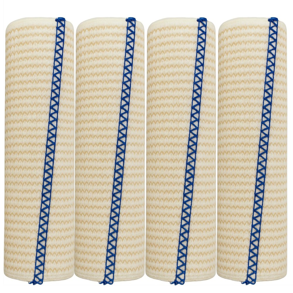 4-inch Premium Grade Elastic Bandage Wrap | Injuries, Sprains, Edema, Support, Compression | Use on Knee Ankle Leg Arm Body | Self Closures Both Sides | Non-Latex Fabric | 4-Pack | by Spa Slender