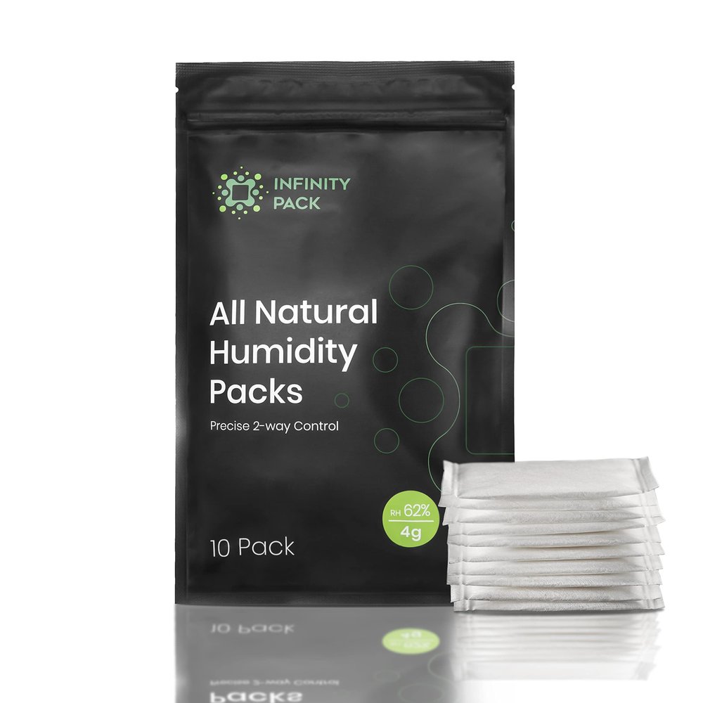 Infinity Pack 2 Way Humidity Control Pack - Preserve Flavor & Control Humidity at 62% RH - Airtight Smell Proof Patented Moisture Absorber for 14g Herbs, Spices, Coffee/w Resealable Bag - Pack of 30