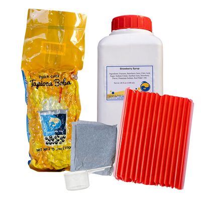BUBBLE TEA SUPPLY At Home Strawberry Syrup Green Jasmine Tea [40-45 drinks] Starter Bubble Tea Kit Gift Set Bubble Tea Boba Instant Boba Milk Tea Tapioca Bubble Tea Bubble Tea Starter Kit Tapioca Balls Boba Tea Powder Variety Bubble Tea Kit Boba for 