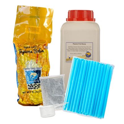 BUBBLE TEA SUPPLY At Home Passion Fruit Syrup Black Tea [40-45 drinks] Starter Bubble Tea Kit Gift Set Bubble Tea Boba Instant Boba Milk Tea Tapioca Bubble Tea Bubble Tea Starter Kit Tapioca Balls Boba Tea Powder Variety Bubble Tea Kit Boba for Bobas