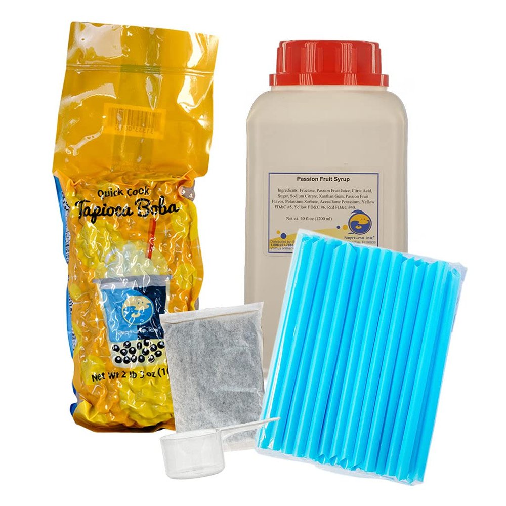 BUBBLE TEA SUPPLY At Home Passion Fruit Syrup Black Tea [40-45 drinks] Starter Bubble Tea Kit Gift Set Bubble Tea Boba Instant Boba Milk Tea Tapioca Bubble Tea Bubble Tea Starter Kit Tapioca Balls Boba Tea Powder Variety Bubble Tea Kit Boba for Bobas
